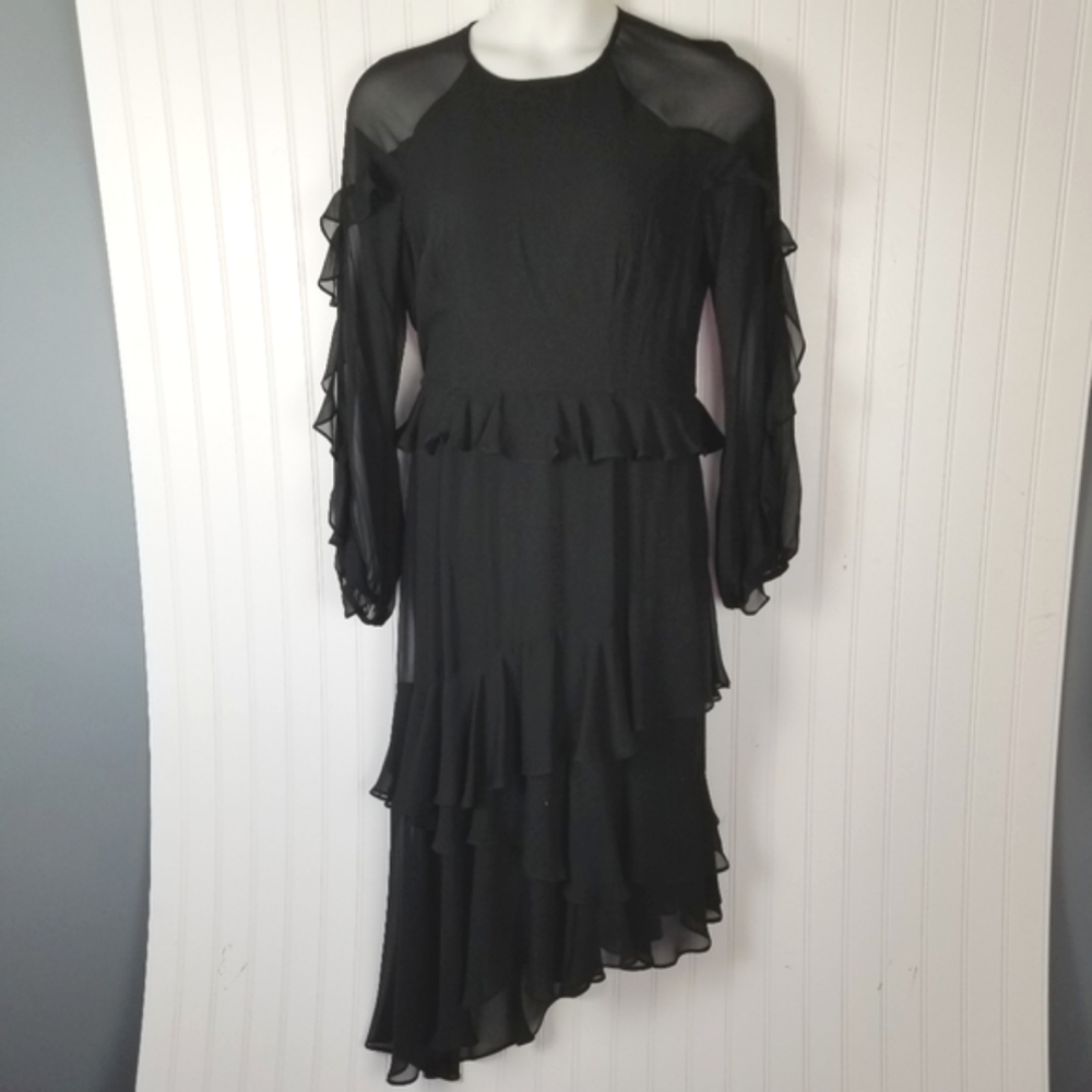 Cooper St Tiered Dress Size 10 Black Lined Asymmetric Long Sleeve Sleeve Ruffles - Picture 12 of 12